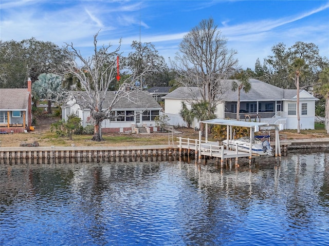 view of dock with a water view