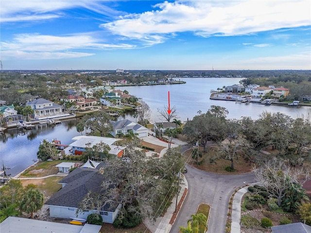 bird's eye view featuring a water view