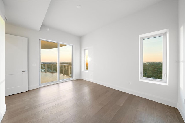 empty room with baseboards and wood finished floors