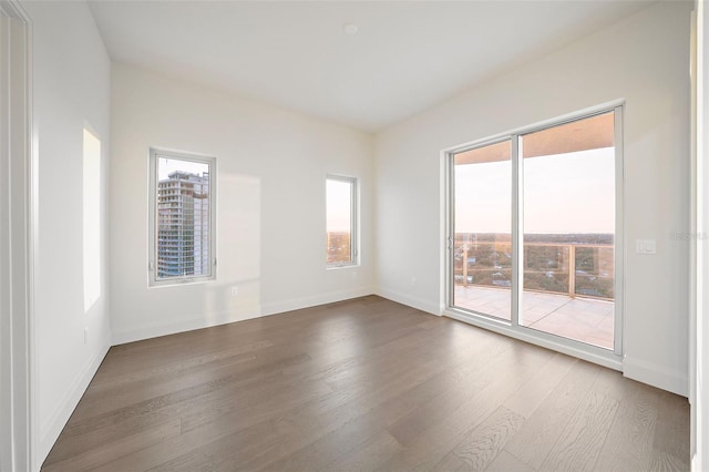 unfurnished room with baseboards and wood finished floors