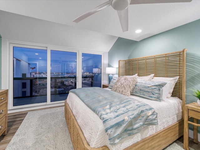 bedroom featuring ceiling fan and hardwood / wood-style floors