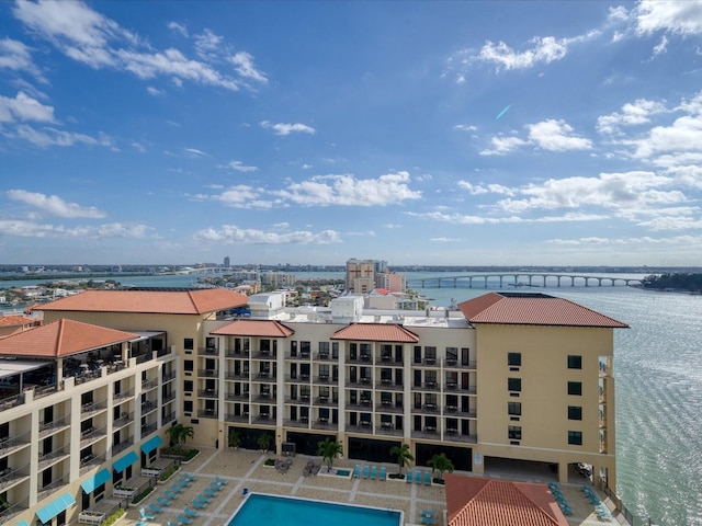 exterior space featuring a water view