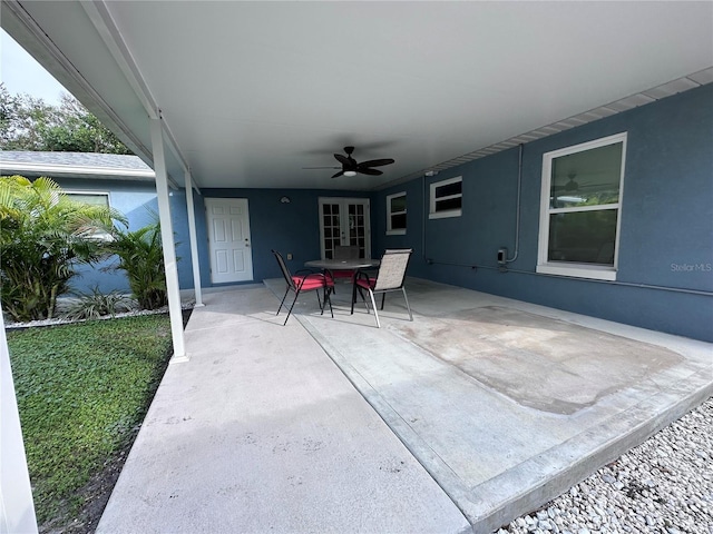 view of patio featuring ceiling fan