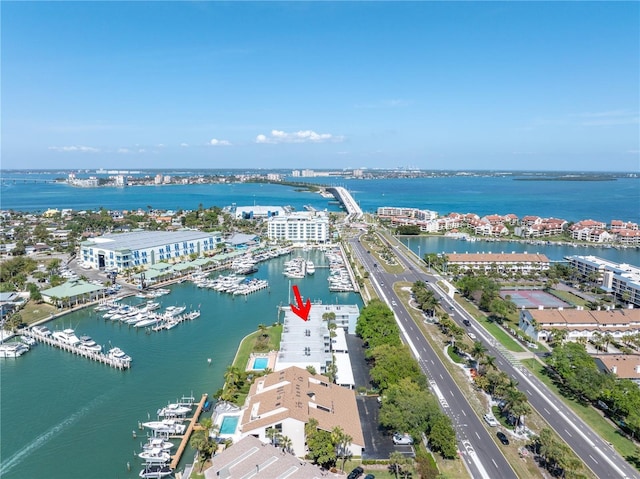 aerial view with a water view