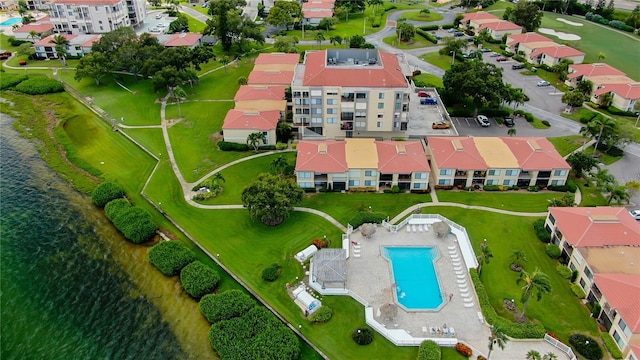 bird's eye view featuring a water view