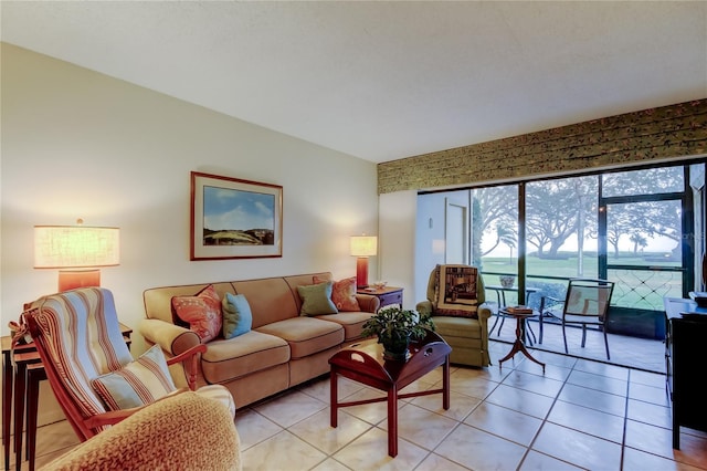 living room featuring light tile patterned floors