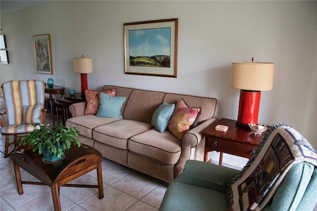 living area featuring light tile patterned floors