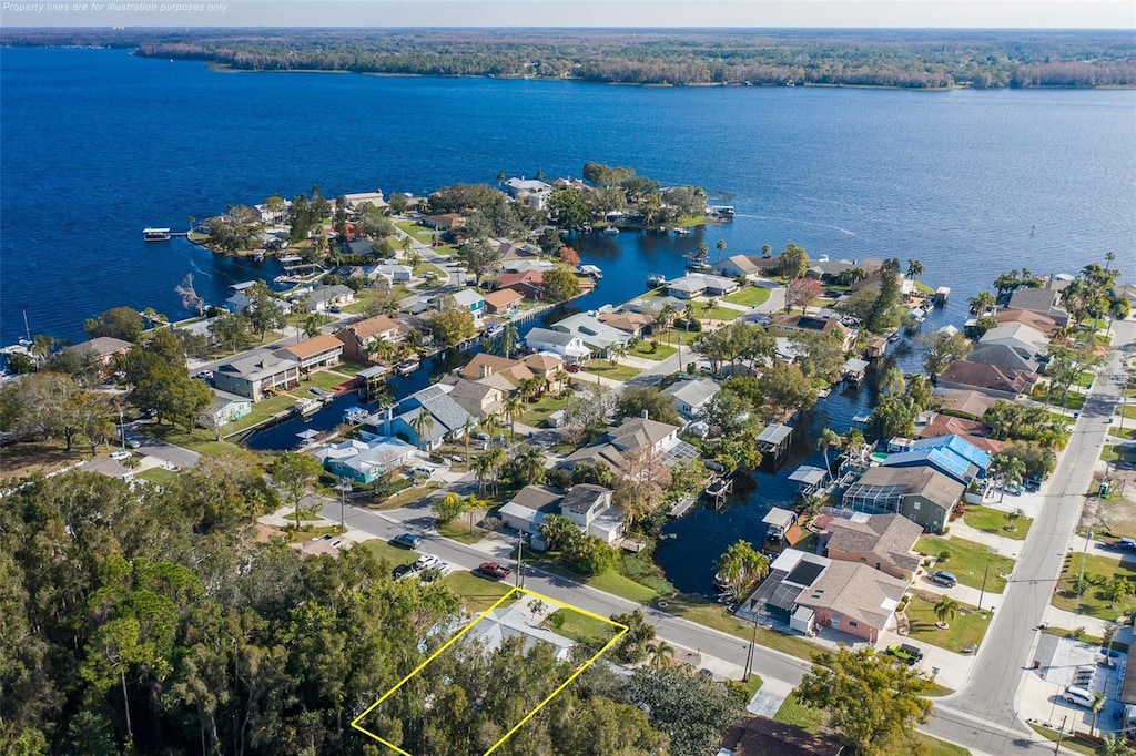 bird's eye view featuring a water view