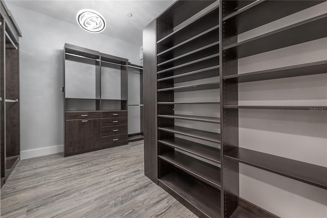 walk in closet featuring light hardwood / wood-style flooring