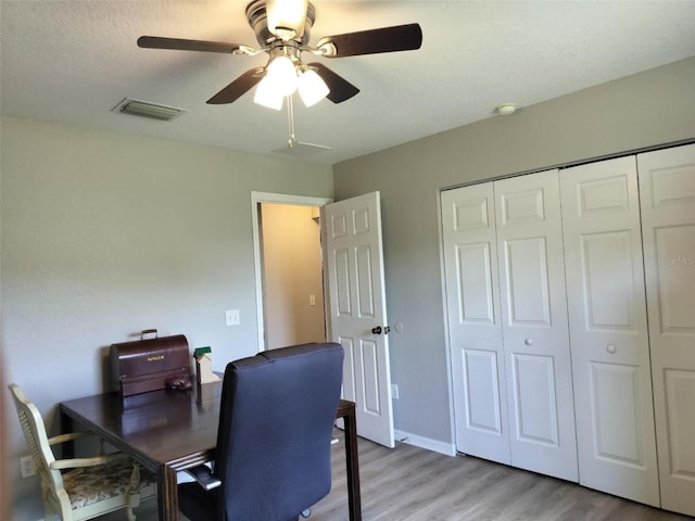 20 Hemlock Trl, Ocala, FL 34472 - office space with visible vents, ceiling fan, light wood-style floors, and a textured ceiling