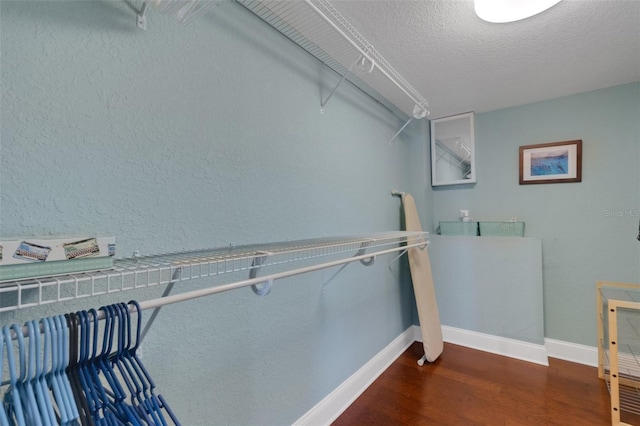 spacious closet featuring dark hardwood / wood-style flooring