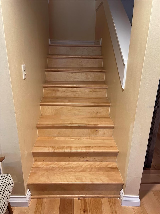 stairs with hardwood / wood-style floors