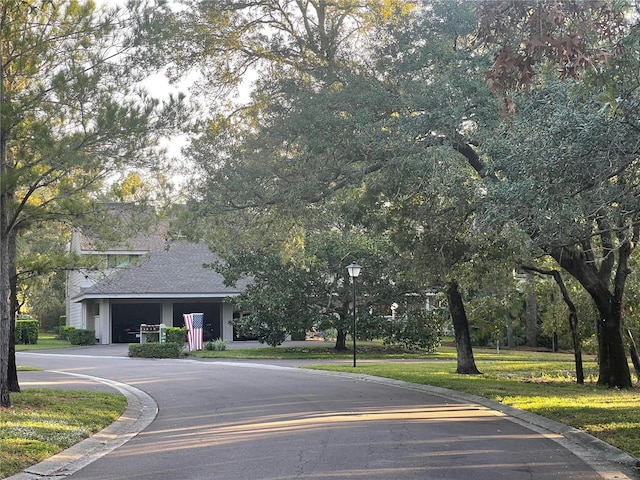 view of street featuring street lighting and curbs