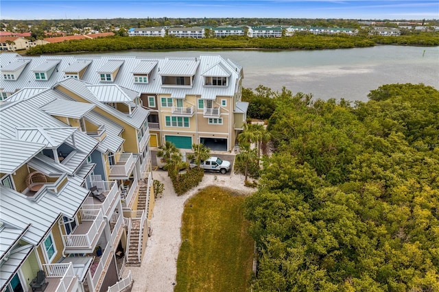 aerial view with a water view