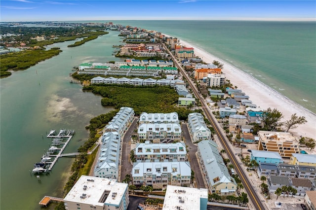 aerial view featuring a beach view and a water view