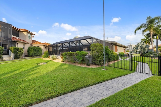 view of yard with a lanai