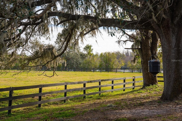 view of gate with a rural view and a lawn