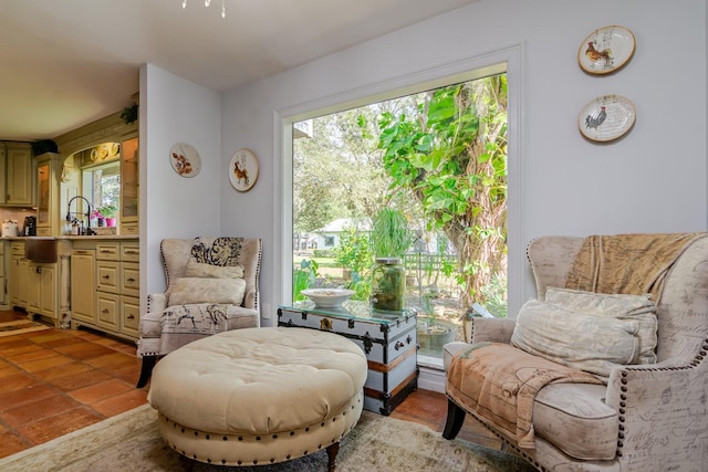 sitting room with light tile patterned flooring