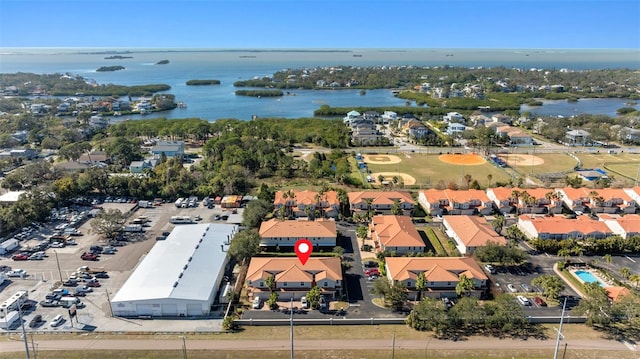 aerial view featuring a water view