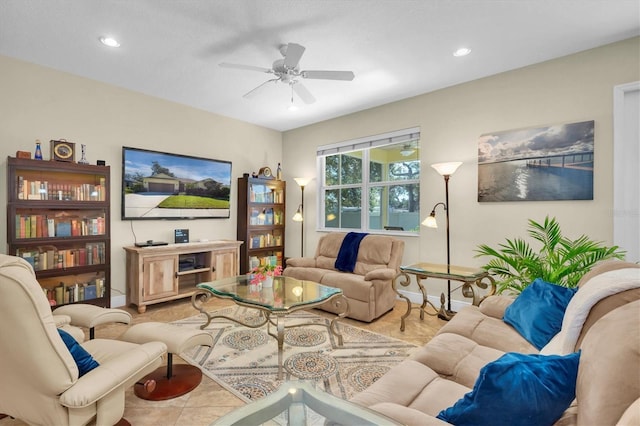 living room with ceiling fan