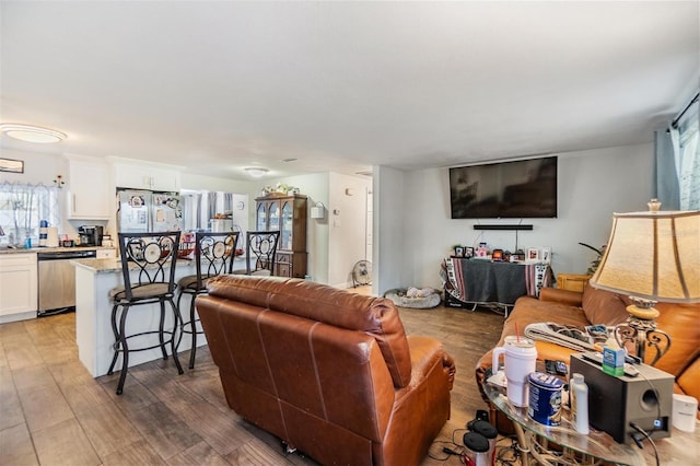 living room featuring light wood-type flooring