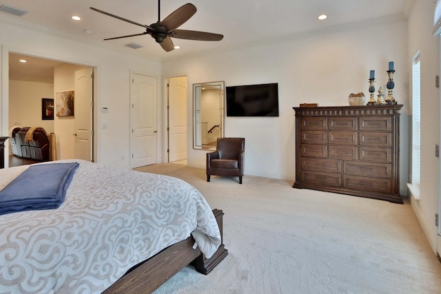 3222 W Empedrado St, Tampa, FL 33629 - bedroom with light colored carpet, visible vents, recessed lighting, and ornamental molding