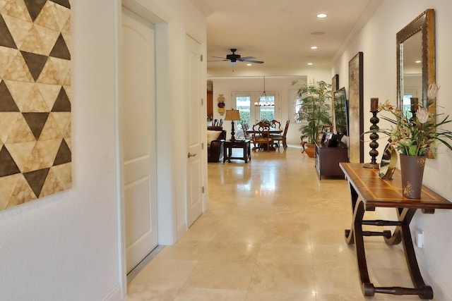 3222 W Empedrado St, Tampa, FL 33629 - hallway with baseboards, recessed lighting, and crown molding