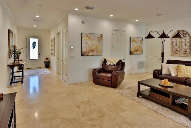 3222 W Empedrado St, Tampa, FL 33629 - living area with visible vents, crown molding, and recessed lighting
