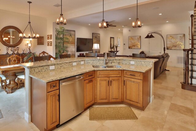 3222 W Empedrado St, Tampa, FL 33629 - kitchen featuring a notable chandelier, a sink, pendant lighting, dishwasher, and open floor plan