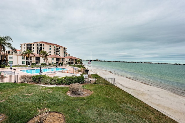 view of water feature featuring a view of the beach