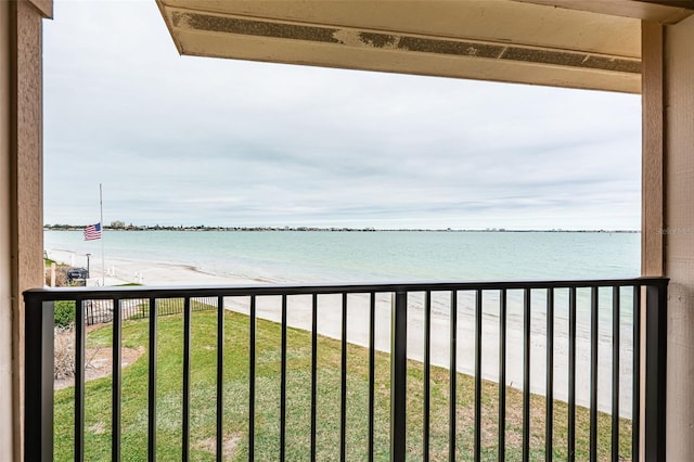 property view of water featuring a beach view