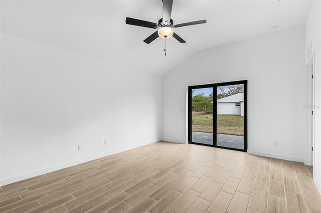 3418 Eagle Pass St, North Port, FL 34286 - spare room with light wood-style flooring, baseboards, vaulted ceiling, and ceiling fan