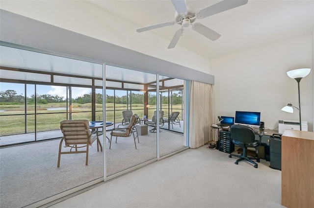 office featuring ceiling fan and carpet