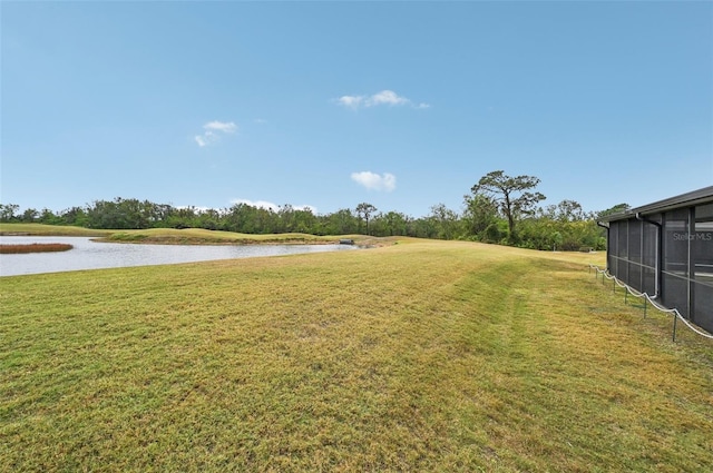 view of yard with a water view