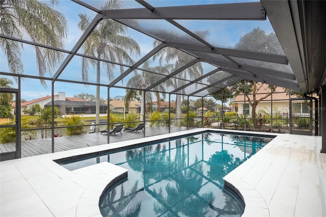 5809 Cruiser Way, Tampa, FL 33615 - outdoor pool featuring a patio, a lanai, and a residential view