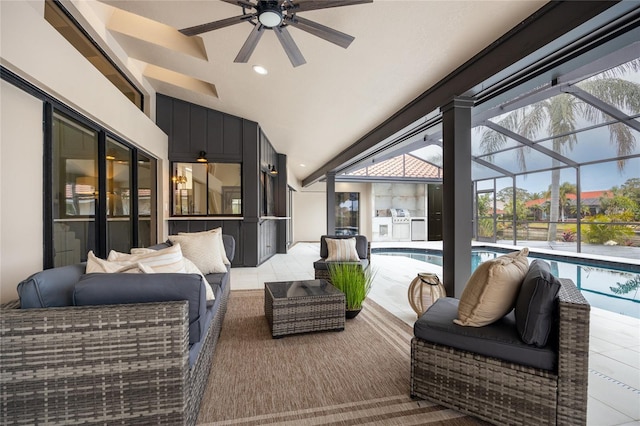 5809 Cruiser Way, Tampa, FL 33615 - sunroom / solarium featuring ceiling fan, outdoor lounge area, and lofted ceiling