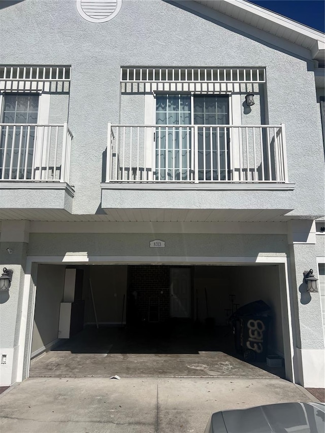 exterior space with a garage