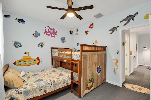 bedroom with carpet floors and ceiling fan