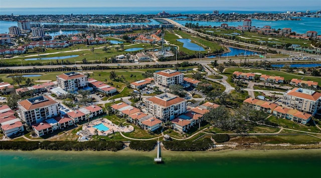 aerial view with a water view