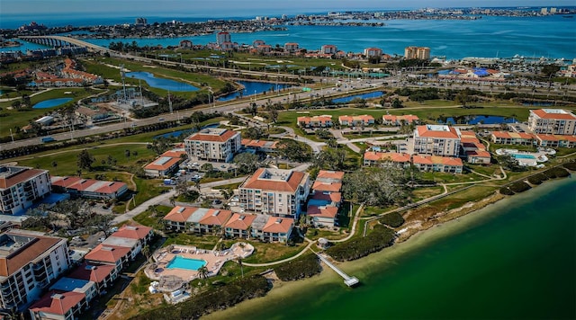 aerial view with a water view