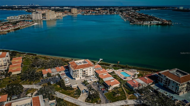 aerial view featuring a water view