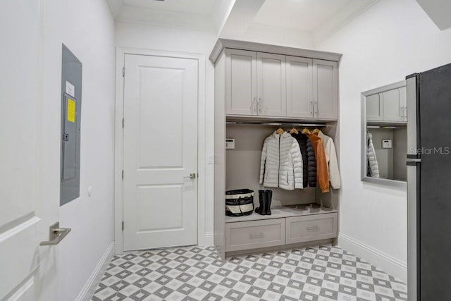 mudroom with ornamental molding