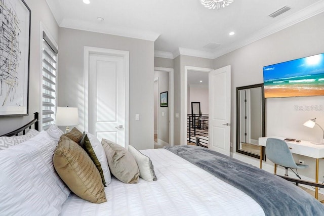 bedroom with ornamental molding