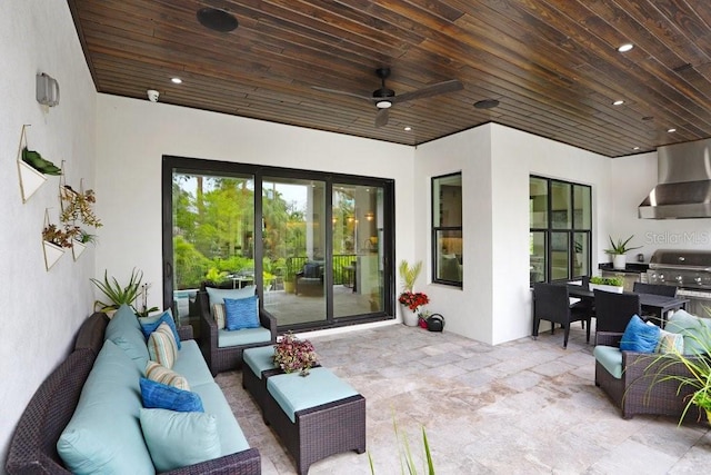 view of patio featuring outdoor lounge area and ceiling fan