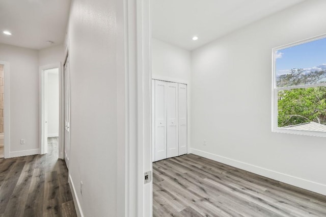 corridor with a healthy amount of sunlight and wood-type flooring