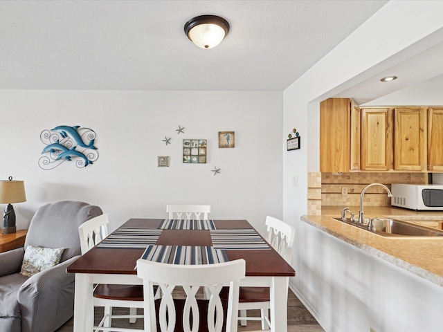 dining space with sink and dark hardwood / wood-style flooring