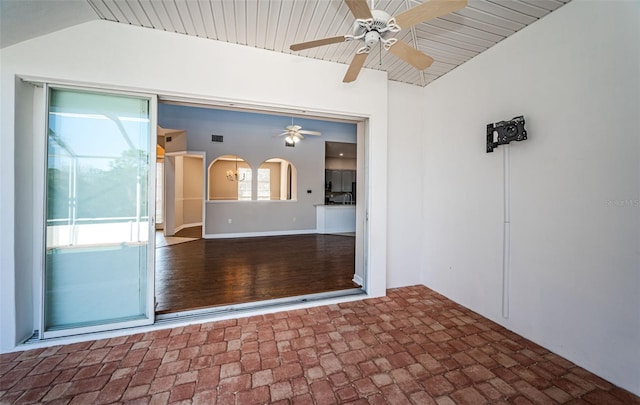 view of patio featuring ceiling fan