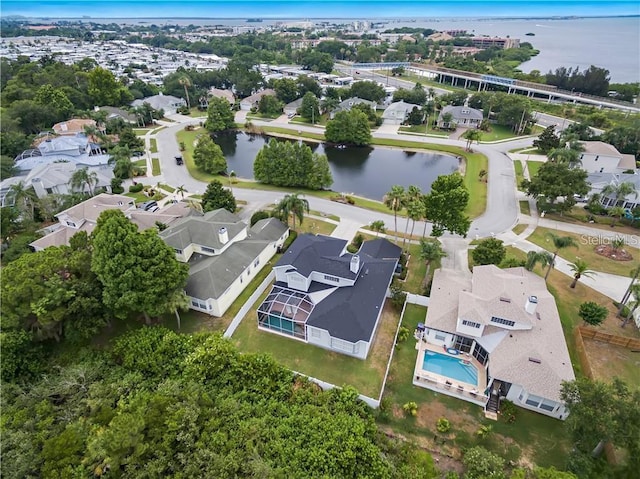 aerial view with a water view