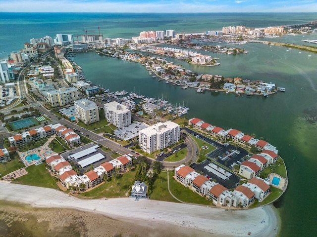 aerial view featuring a water view