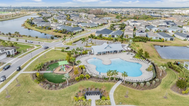 aerial view with a water view